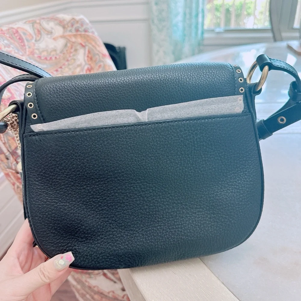 Michael Kors Brooklyn Medium Saddle Bag Leather Black/NWT - Picture 7 of 15